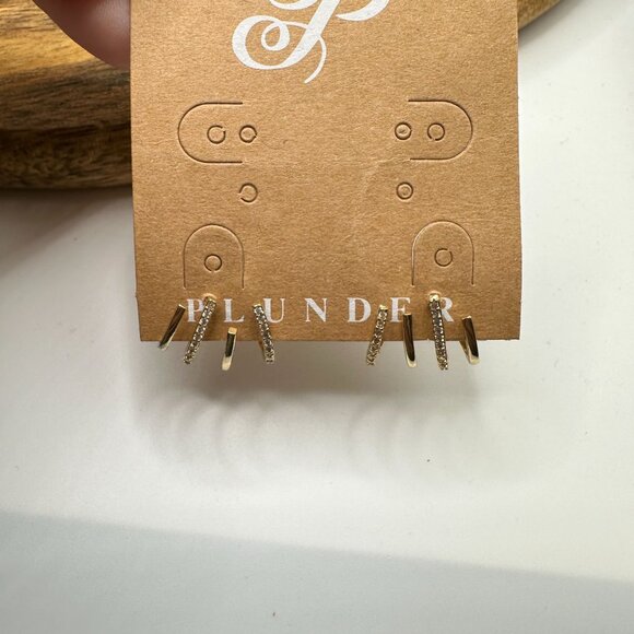 Plunder Design Jewelry Charlotte Gold Crystal Multi Earring Illusion Huggie CZ - Picture 3 of 6